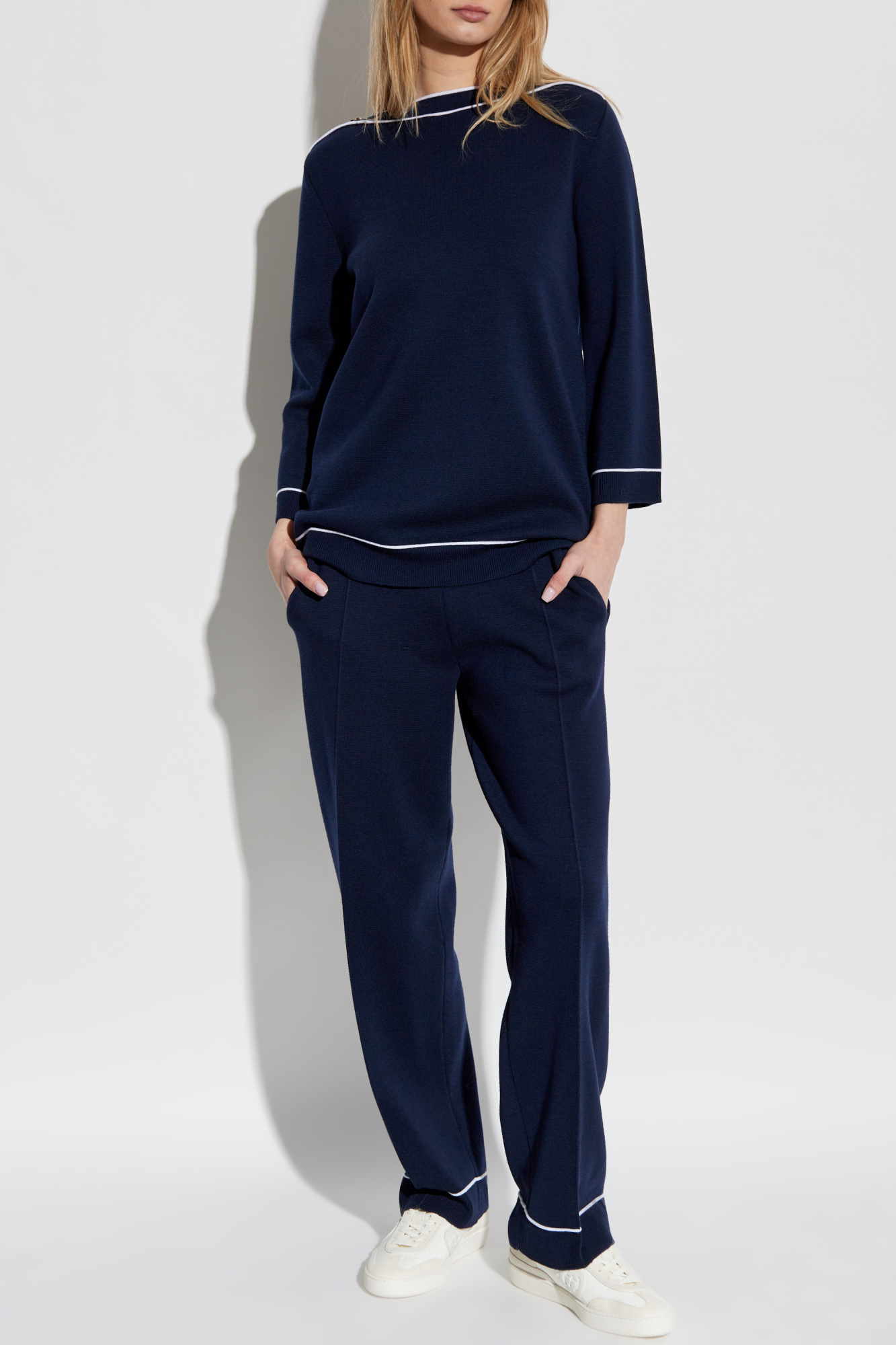 Navy blue Wool trousers with stitching on the legs Gucci